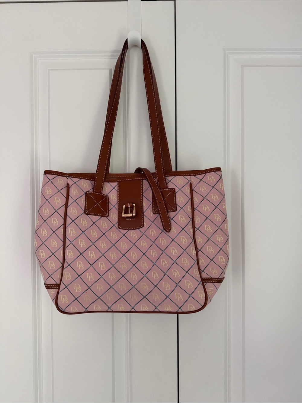 Dooney & Bourke Pink Tote with Brown Trim